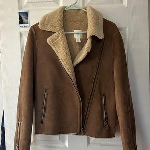 Camel Toned Sherpa Moto Jacket